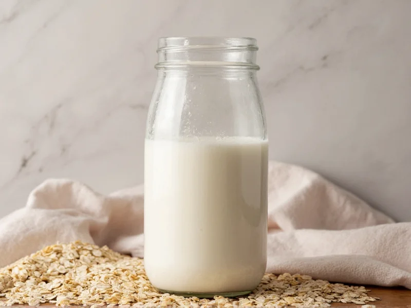 Rolled oats and glass jar for homemade oatmilk