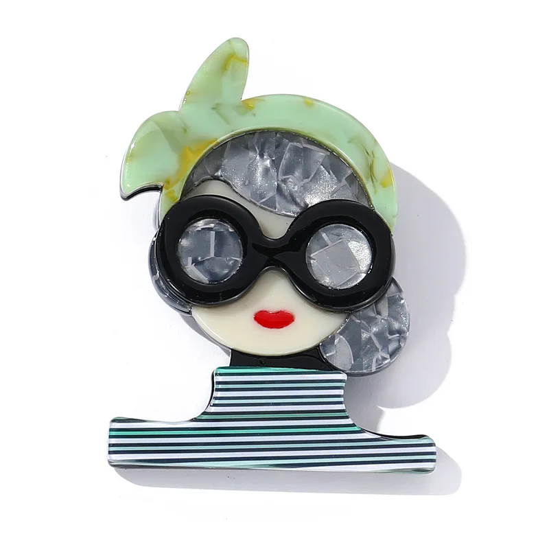 

Acrylic Cute Brooch Girl with Glasses Pin