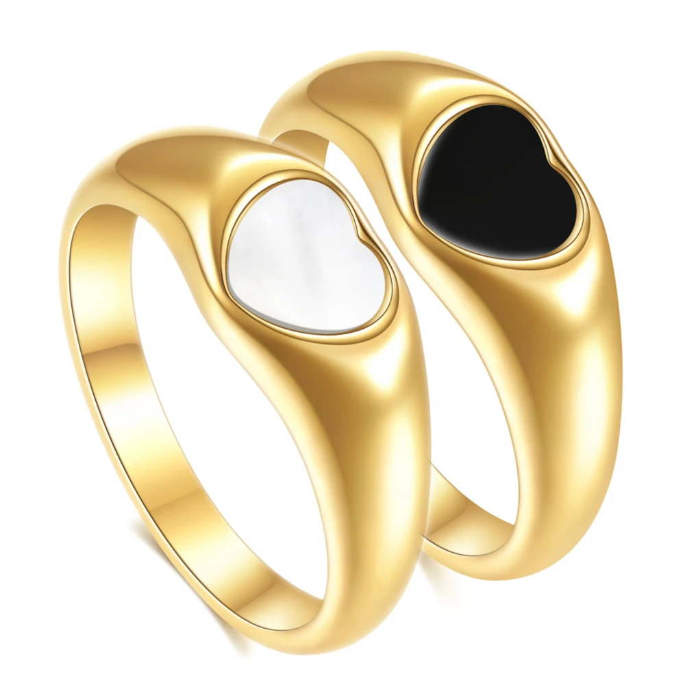 

New Arrivals Women Enamel Statement Heart Shape Stainless Steel Shell Ring