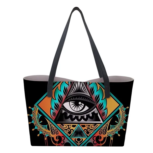 

Ethnic Style Large PU Leather Handbags Women Girl Fatima Hamsa Hand Print Shoulder Bag Travel Shopping Totes, Customized