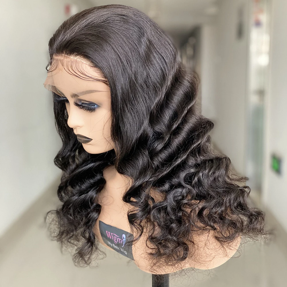 

High quality brazilian 13*4 virgin remy hair front 150% density loose deep natural color lace frontal wig