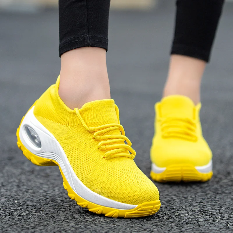 

Fashion Women Tennis Shoes Breathable Mesh Height-increasing Slip-on Female Sock Footwear Outdoor Sneakers Thick Bottom Platform