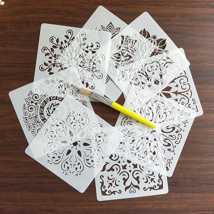 16 piece mandala template wall stencils decor 6 x 6 inch reusable painting or wall tile floor wood fabric furniture template