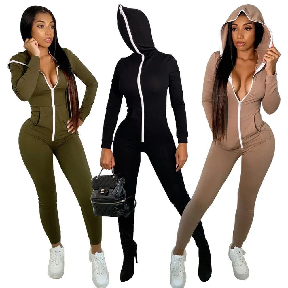 

Hot Winter Design Women's Hoodies Women Sport Wear One piece Jumpsuits Plain Hoodie Velour Tracksuit