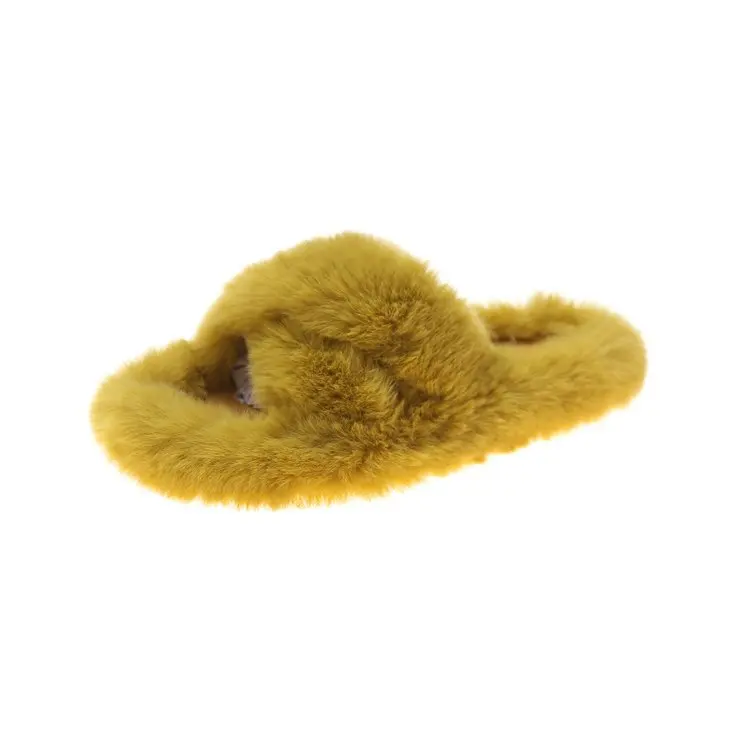 

Amazon AliExpress Hot Sale Slippers Girls Candy Color Flat Cross Plush Keep Warm Slipper Girl Winter