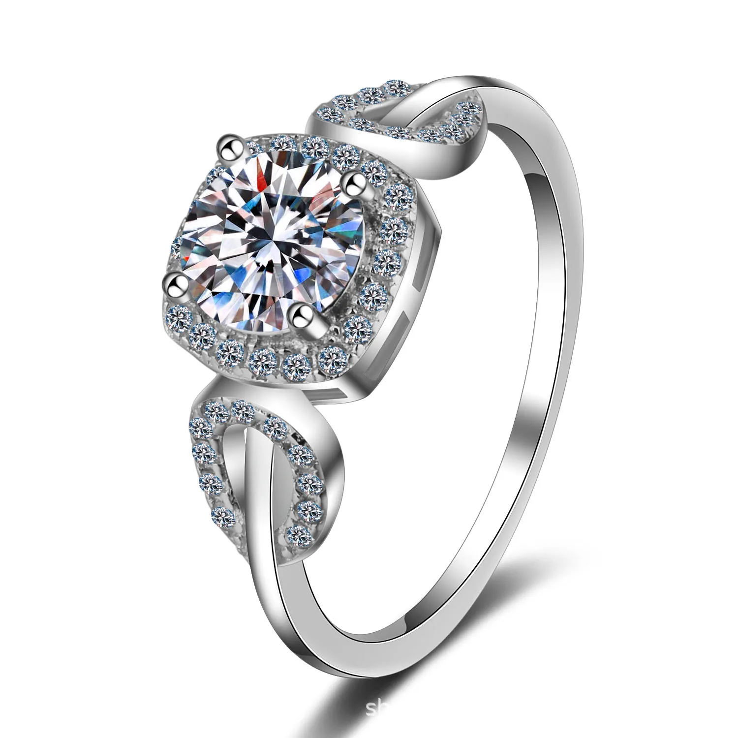 

Jewelry Wholesale S925 Sterling Silver Plated Ring 80 cent Moissanite Wedding Ring Flower and Leaf Wedding Party Rings