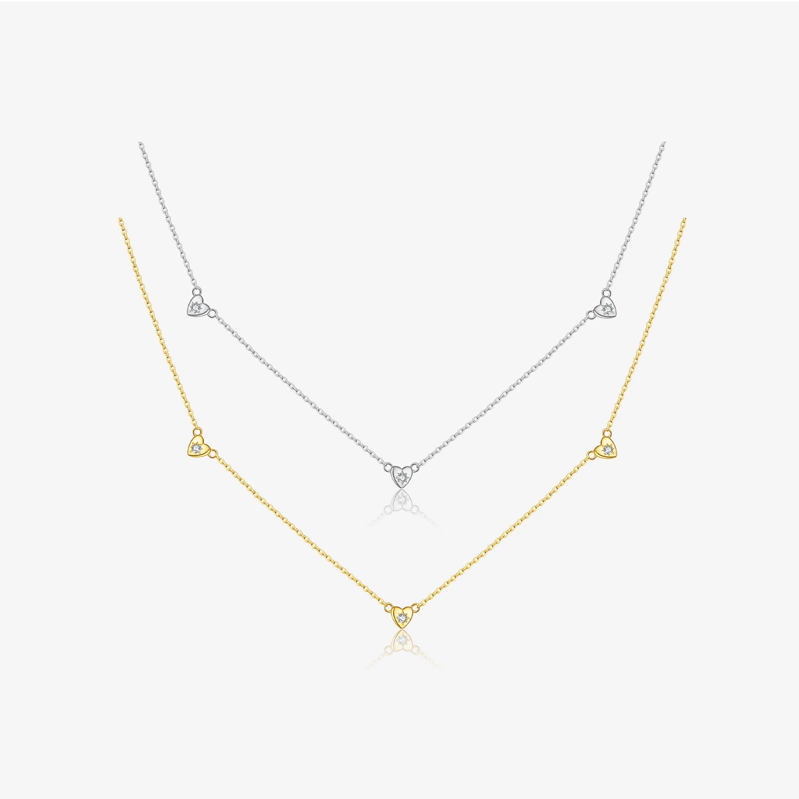 FUAMAY Fashion 18K Gold Plated Three Loves Heart Necklace 925 Silver Mini Heart Necklace With Zircon Women