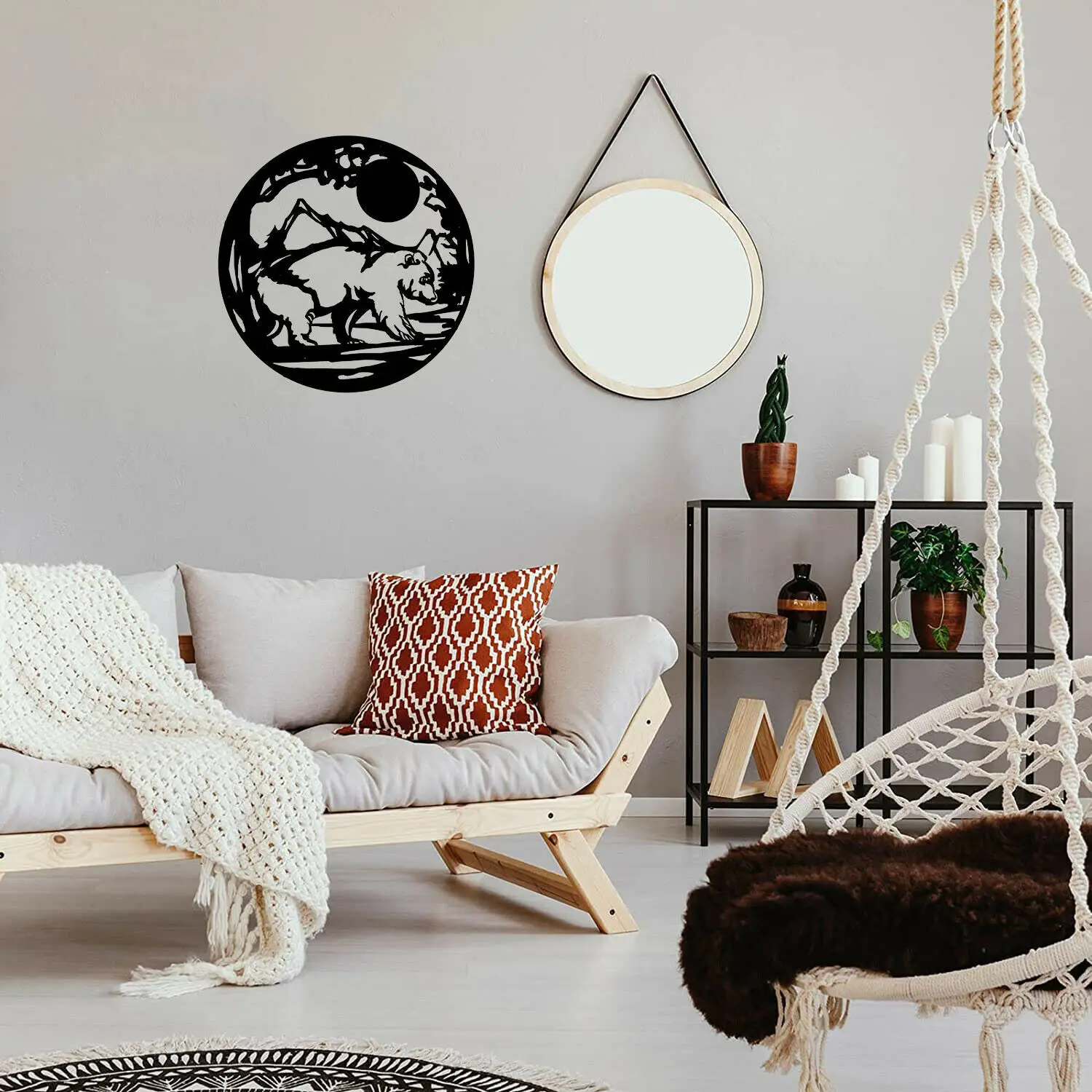 

Bear Baby Animals Nursery Metal Art Lodge Decoration, Black