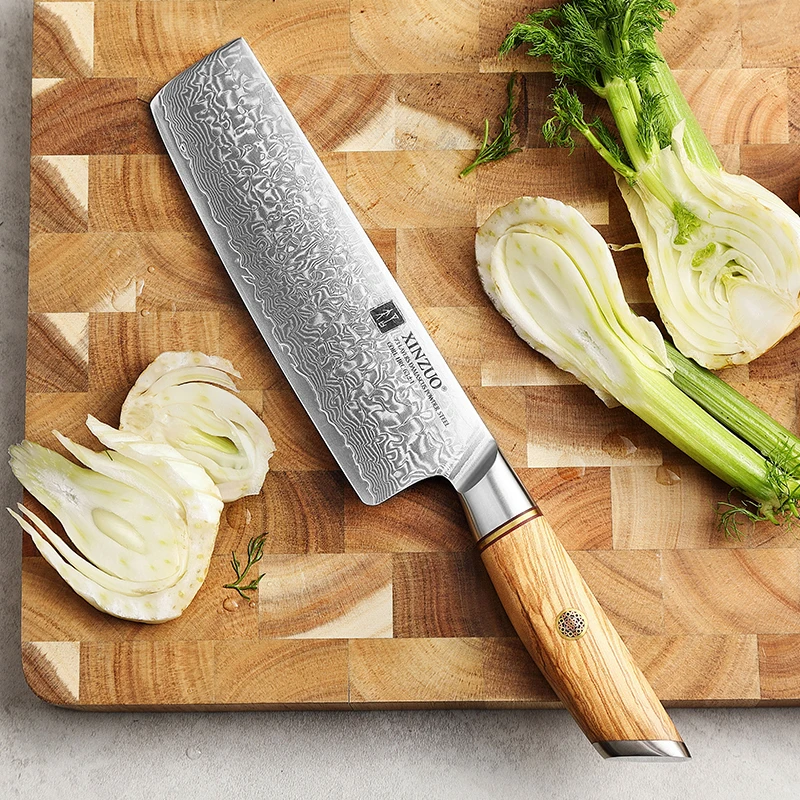 

XINZUO New Arrivals Luxury Japanese Damascus Steel 73 Layers Kitchen Sharp Vegetable Nakiri Knife with Olive Wood Handle