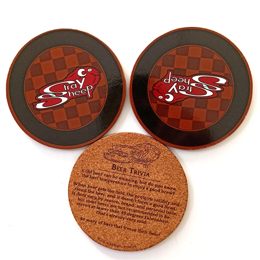 

custom logo printing paper wood MDF cork coasters for drinks, Full color