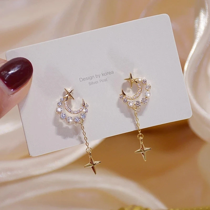 

Hot Exquisite Moon Earring for Women Tassel Stud Earring Wedding Jewelry Pendant Birthday Gift, Gold