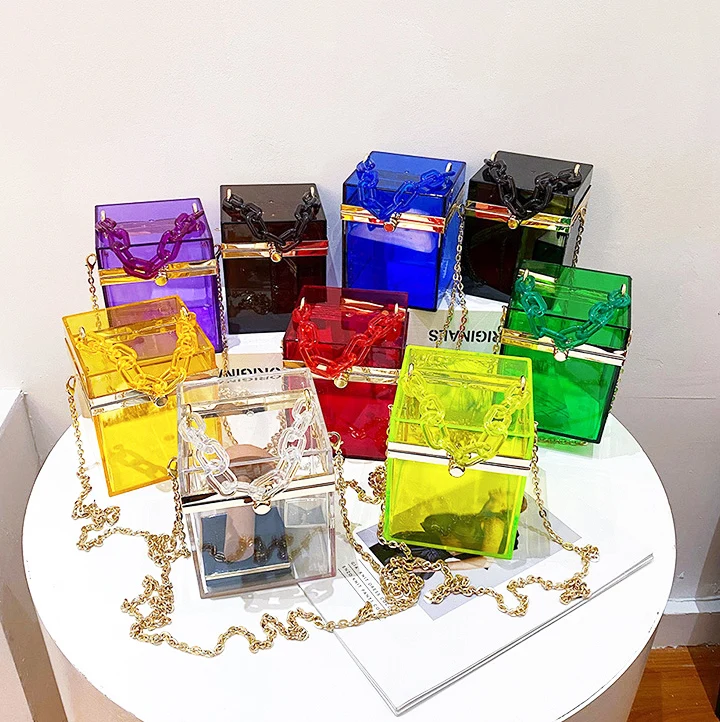 

Wholesale Fashion Acrylic Transparent Box Bags PVC Bags Women Hand bags Clear Purses and Handbags, 6 colors