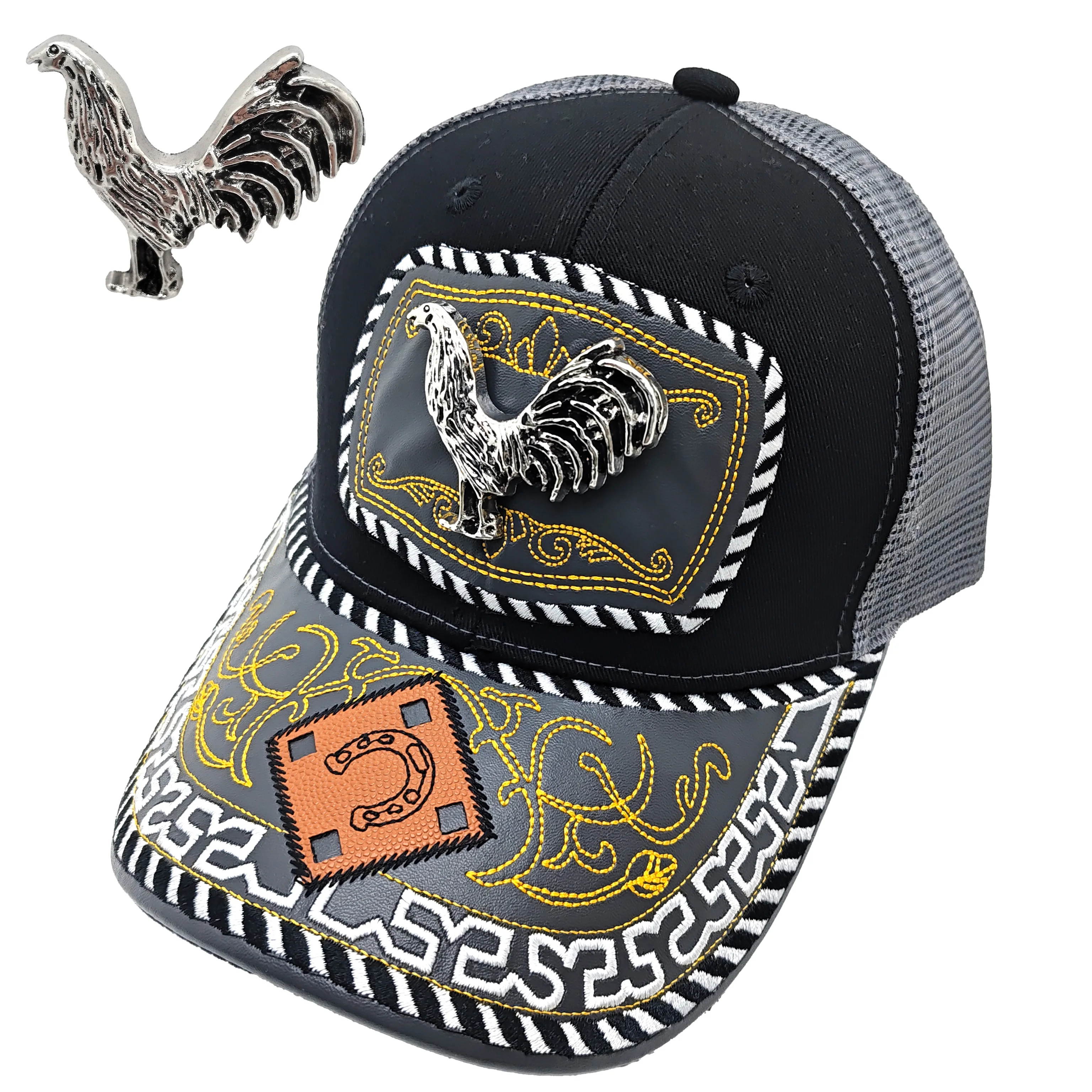 3D Horseshoe Metal Pattern Ethnic Western Snapback Trucker Hat