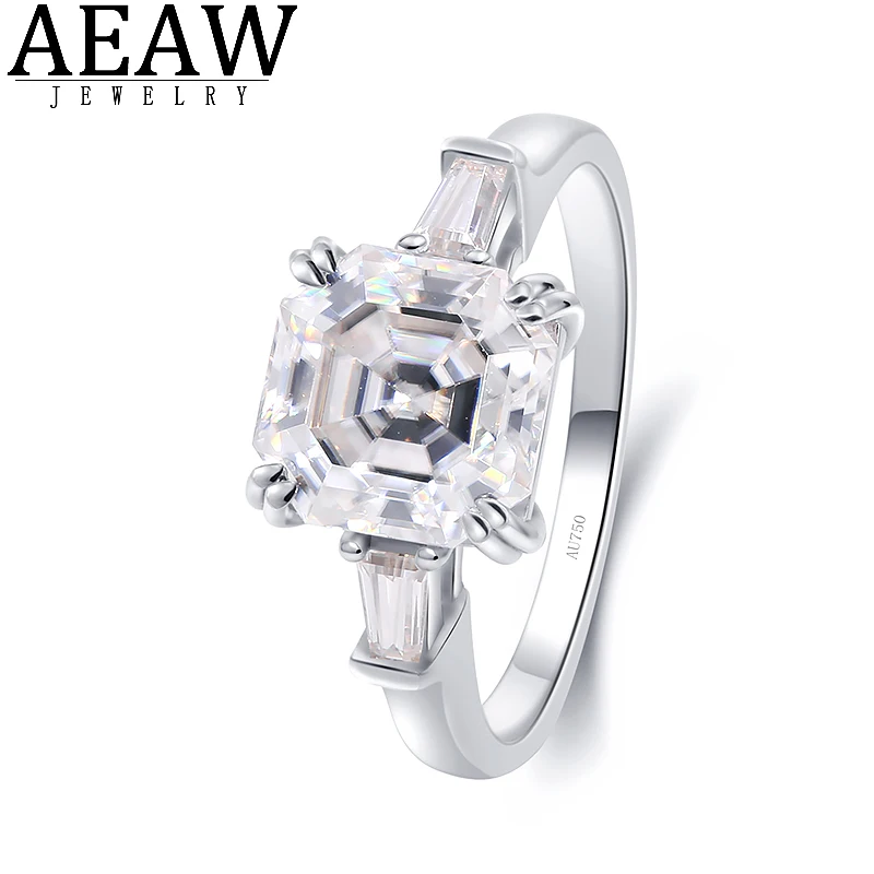 

AEAW Solid 14k White Gold D Color 2.0ct VVS1 Asscher Cut Big Baguette Cut Moissanite Diamond Rings for Women Engagement Luxury