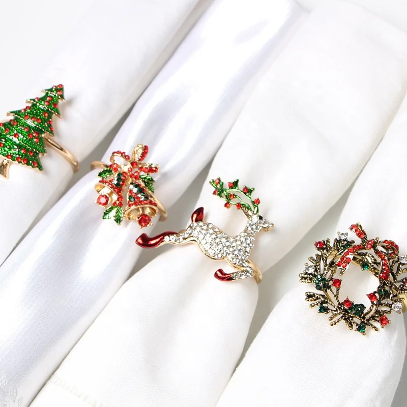 

Cross-border spot Christmas series Yulu wreath Christmas tree bells napkin ring, Golden
