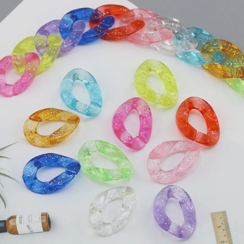 

Glitter Transparent Shiny Acrylic Twist Open Ring Bead Link Resin Chain, As picture