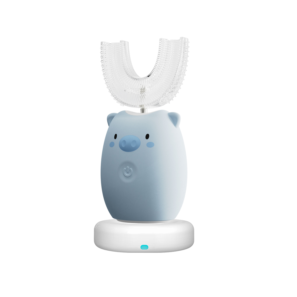 

360 Electronic toothbrush for kids dental health gift for kids U shape with carton design, White