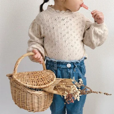 

2021 Knit Pullover Spring Autumn Brand Kids Sweaters Girls Cute Hollow Out Knit Sweater Baby Child Fashion Cotton Tops Clothes