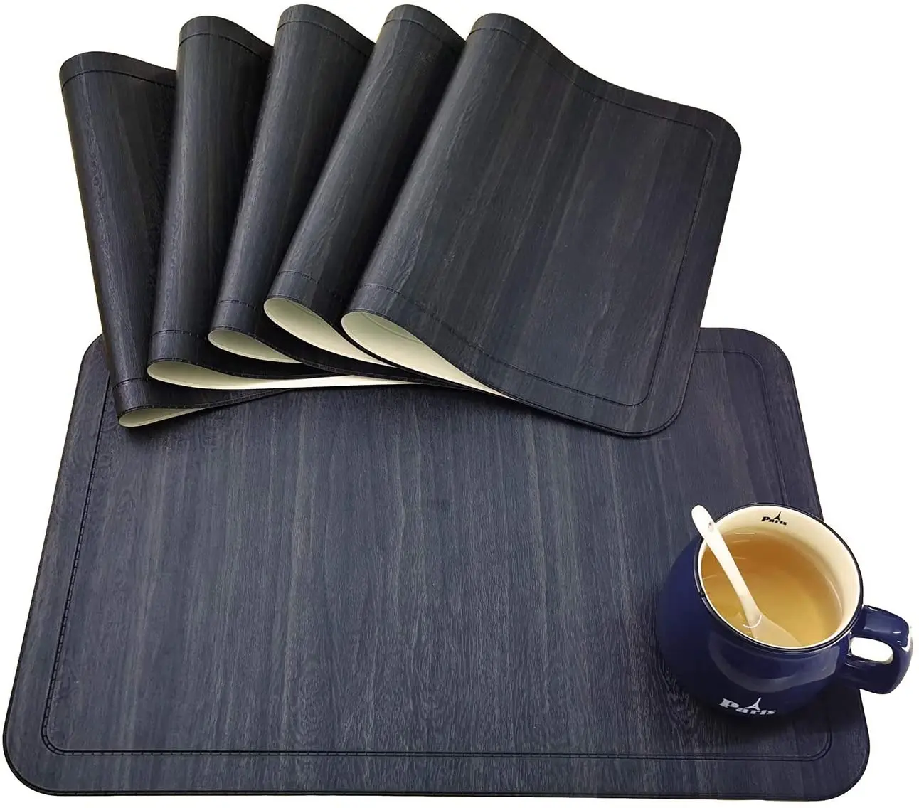 

Washable Placemats black PU Leather Stain Resistant Table Mats for Kitchen Dining Table, As picture show or customized