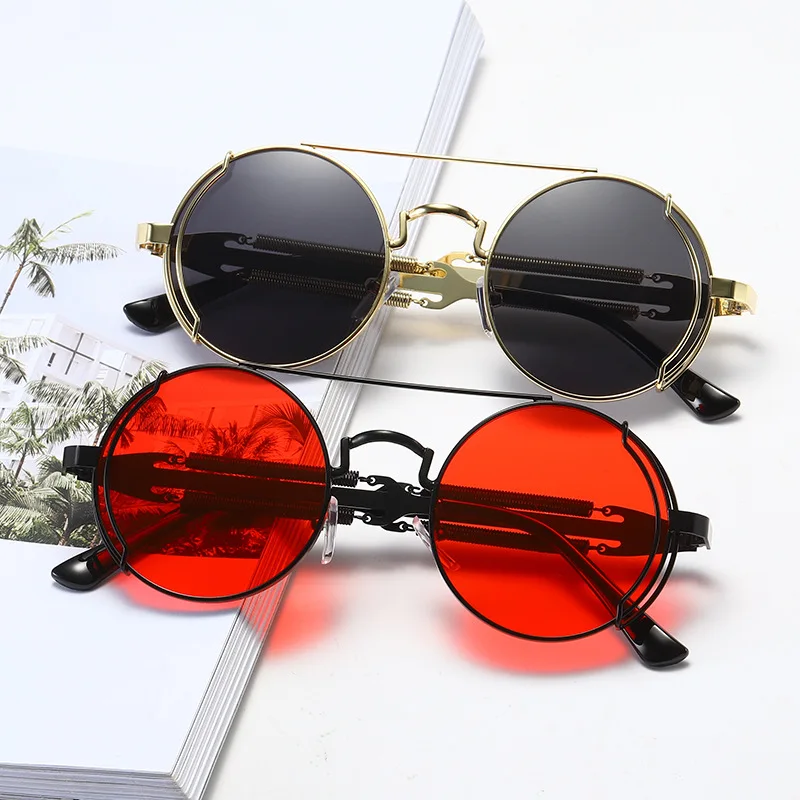 

Lbashades Metal Round Mens Steam Punk Sunglasses Spring Leg Men Glasses