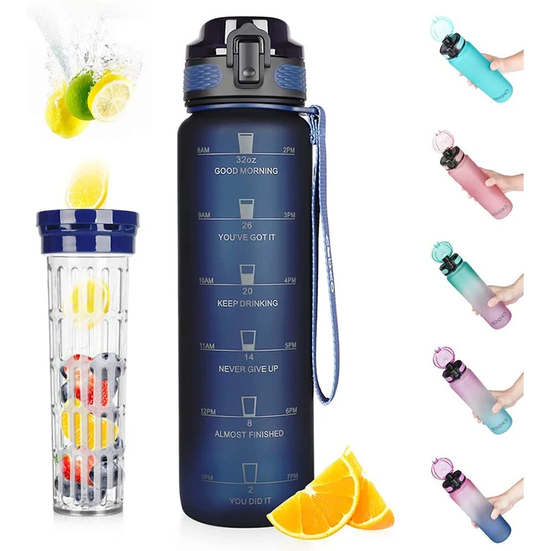 

32 oz Sports Water Bottle with Motivational Time Marker to Drink,Reusable BPA Free Tritan Bottle with Filter for Gym and Outdoor, Customized color water bottle