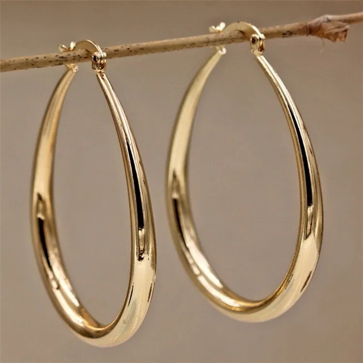 

14K Solid Yellow Gold Earrings Jewelry Gift Hammered Gold Hoop Filled Plate Earring For Women E1105, Picture