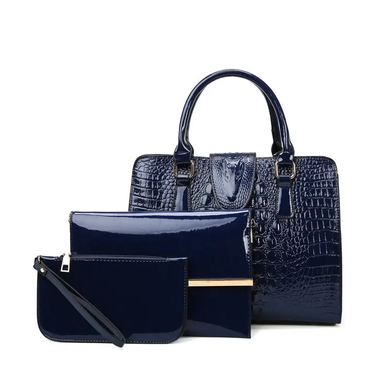 

Wholesale crocodile pattern ladies 3 set handbag women shoulder bag, 3 colors