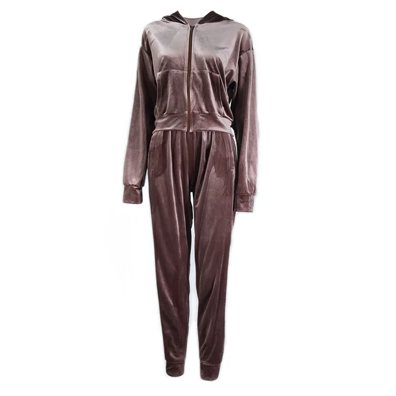 

Wholesale Custom Fashion Velvet Long Sleeves Jogger Set Women Two Piece Outfits Clothing