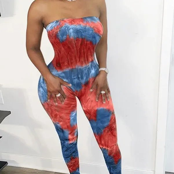 

FS2798A Sexy off should tie dyed jumpsuits fashion women streetwear apparel