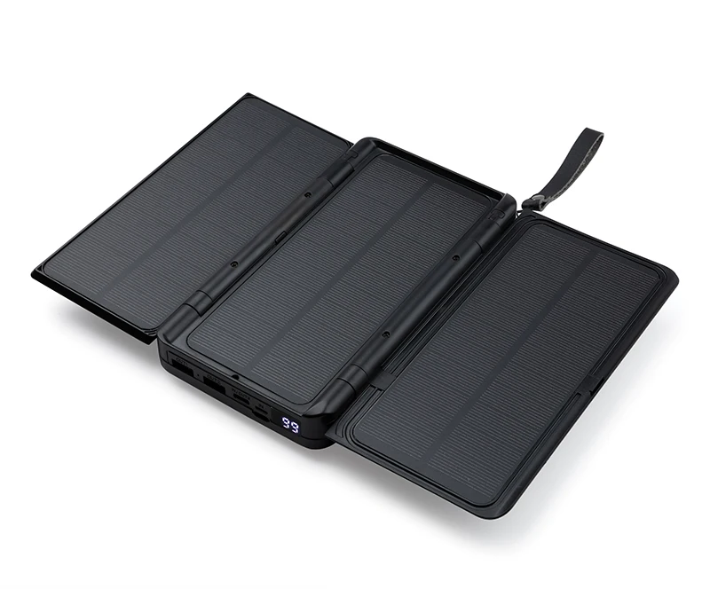 

Portable 3 Foldable & Detachable Solar Panel Solar wireless Power bank 10000mah 20000mah with Type C 3 Inputs 4 Outputs, Black / oem