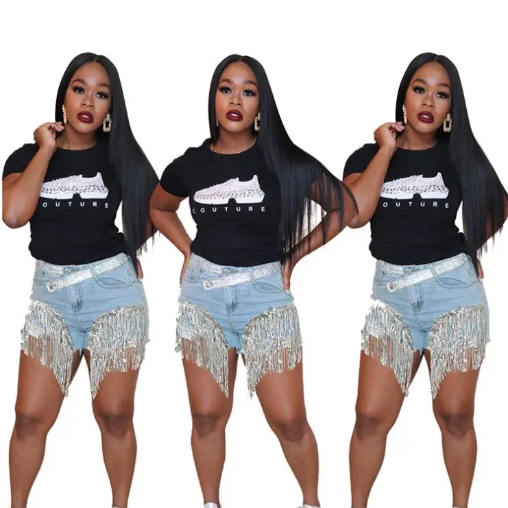 

OSINA Womens Clothing 2021 Mid Waist Casual Summer Washed Destroyed Ripped Tassel Women Streetwear Shorts Jeans