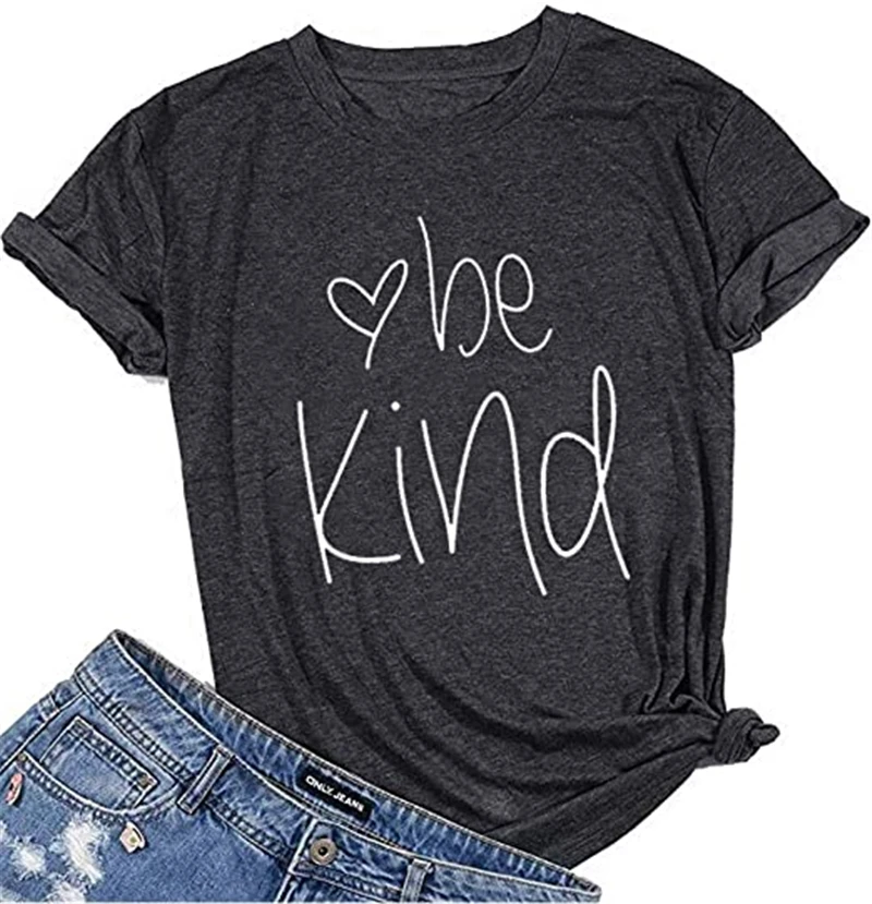 

Rummandy Women Be Kind T Shirt Summer Letter Print Short Sleeve Loose Tops Inspirational Graphic Tees, Customized colors