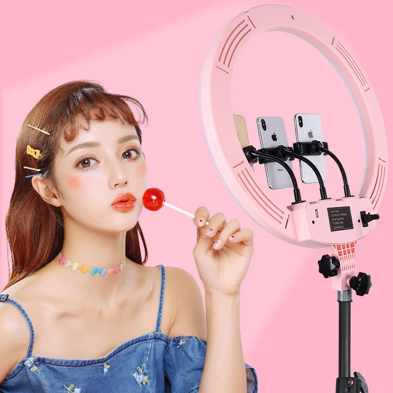 

18 inch Pink Fashion Led Circle Photography Lighting With Stand Tik Tok Professional Large Phone Tripod Led Selfie Ring Light