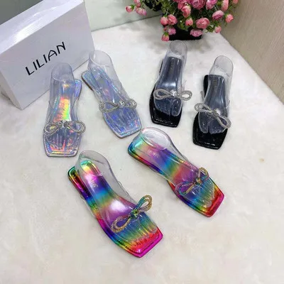 

Colorful rhinestone women's flip flops women sandals new arrival summer high quality women's slippers, Black, silver and rainbow