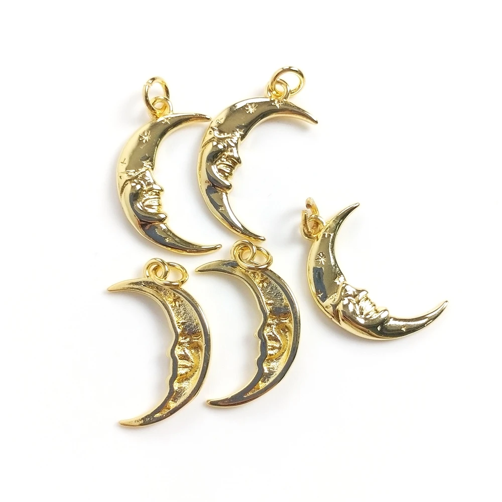 

New Jewelry Gold Plated Girls Cubic Zirconia Micro Pave Charms Hammers Crescent Moon Pendants Necklaces Earrings For Women Gifts, As picture shows