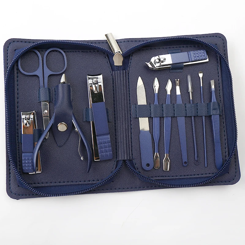 

Popular blue nail manicure set with Luxury Case 12 in 1 Stainless Steel Nail Clipper Set