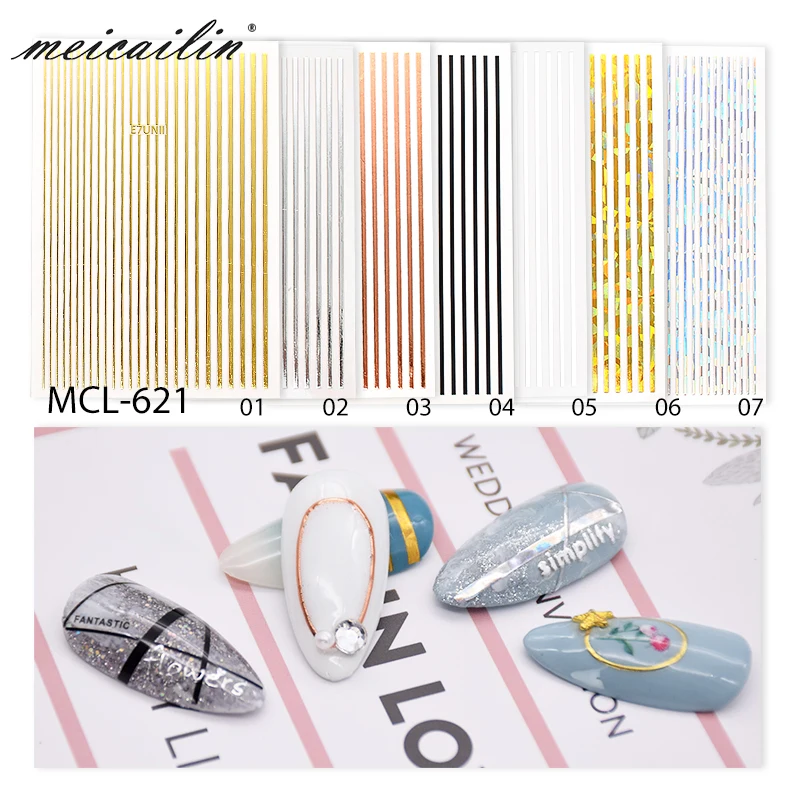 

Big promotion 7 Colors fine line nail stickers 3d nail art nail set marimekko