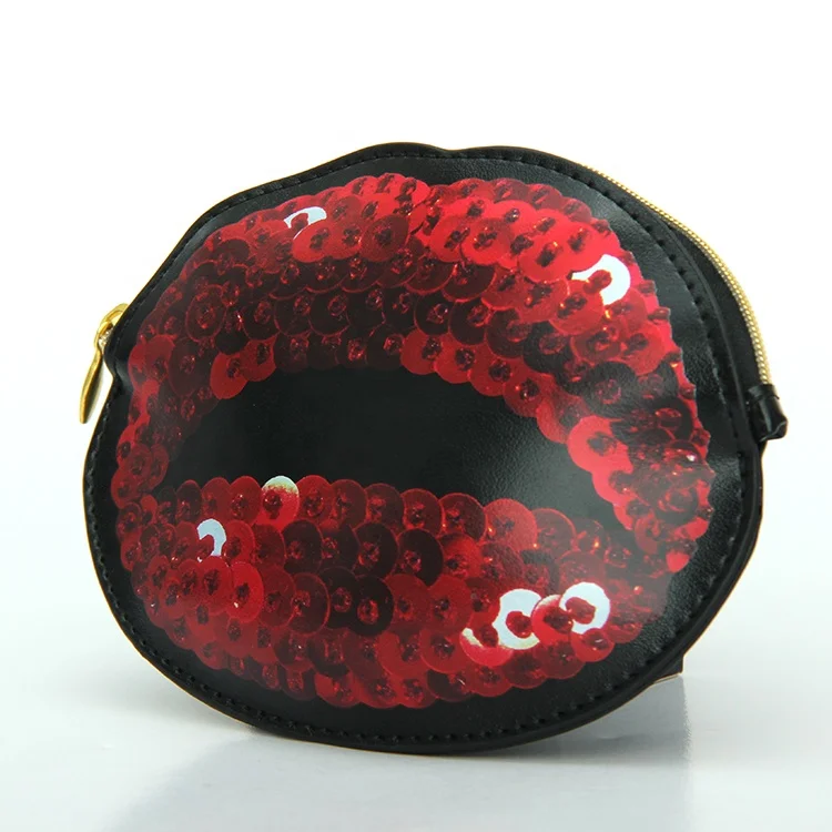 

Acceptable custom-made portable travel PU leather small cosmetic bag with lip prints, Black