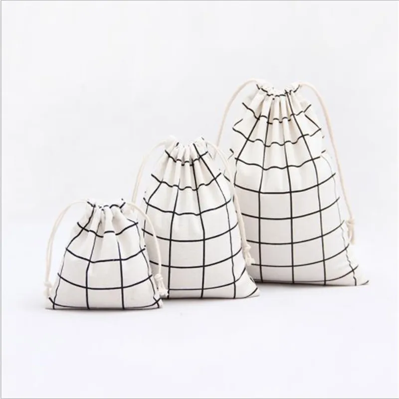 

Cotton and Linen Lattice Beam Canvas Drawstring Cosmetic Bag Travel Makeup Case Organizer Women Men Shoes Storage Pouch