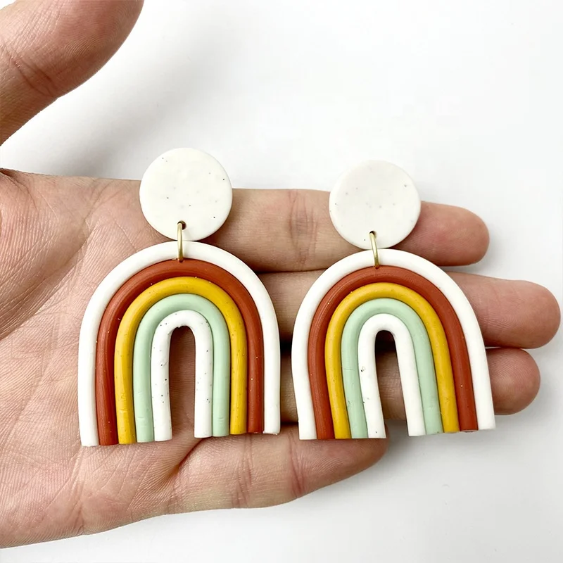 

Arch Polymer Clay Earrings Geometric Polymer Clay Dangle Drop Earrings Rainbow Handmade DIY Polymer Clay Earrings