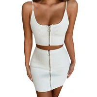 

Casual Sexy Sling Zip White Bag Hip Skirt Two Pieces Set.