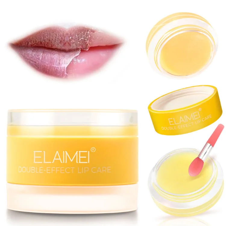 

ELAIMEI 2 in 1 night lip mask repair lip exfoliator scrub with brush lavender peach orange strawberry moisturizer lip balm, 4 colors