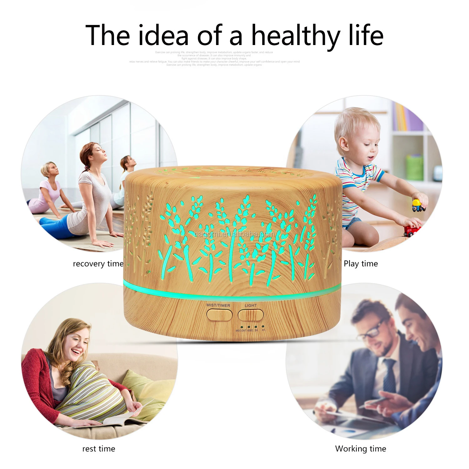 Hot Sale Gift 700ml Remote Control Wheat Ear Pattern Bamboo Art Hollow Ultrasonic humidifier aroma diffuser Led Light