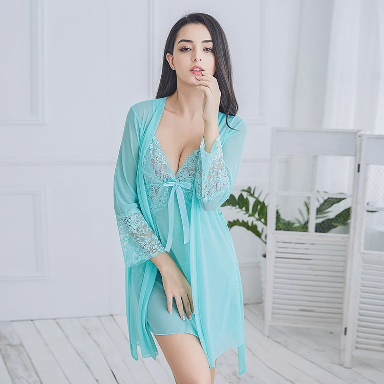 

Women's Super Sexy Lace Slip Dress Hot Style Loose Charming Pajamas Erotic Lingerie Three-Piece Sets, Red, black, green lotus, water orchid, skin color, dark blue