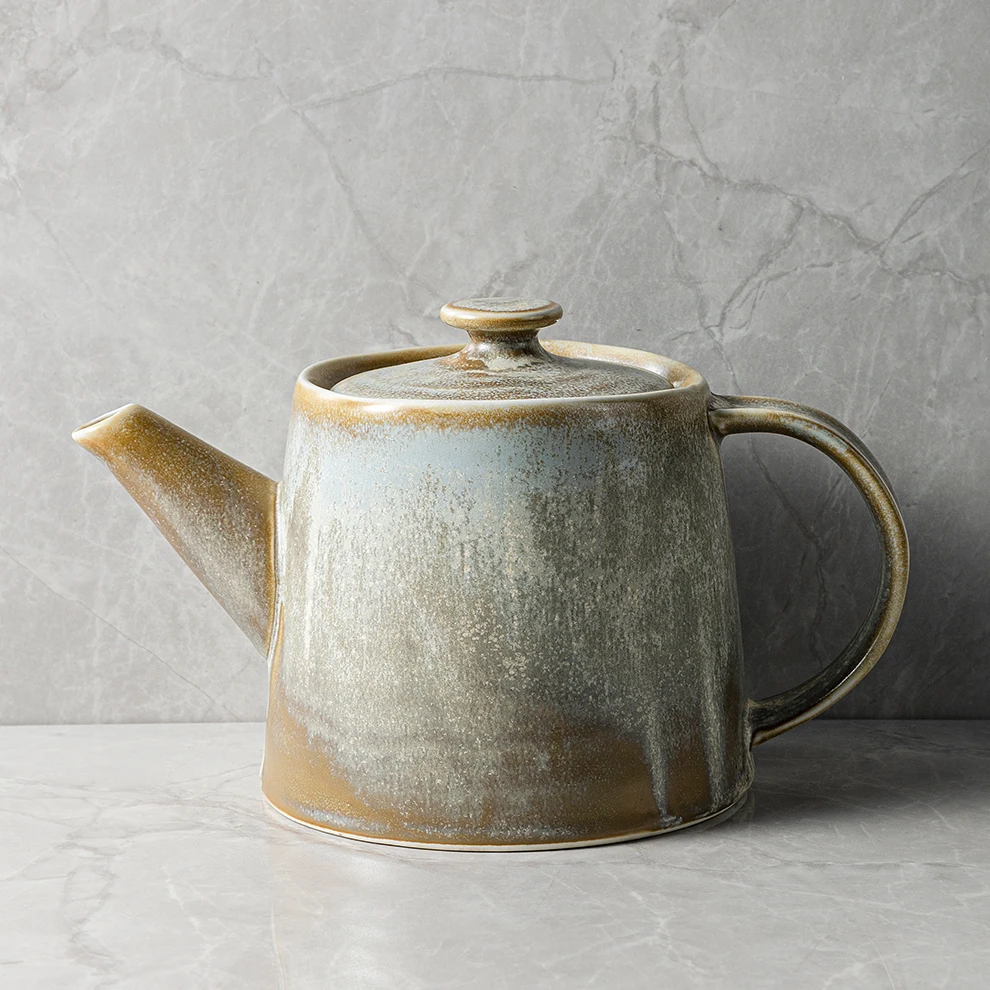 

New Arrival Porcelain Table Ware Coffee Pots Vajilla Japanese Teekanne Rustic Geschirr Sage Green Speckled Tetera Ceramic Teapot, Sage green, customized color