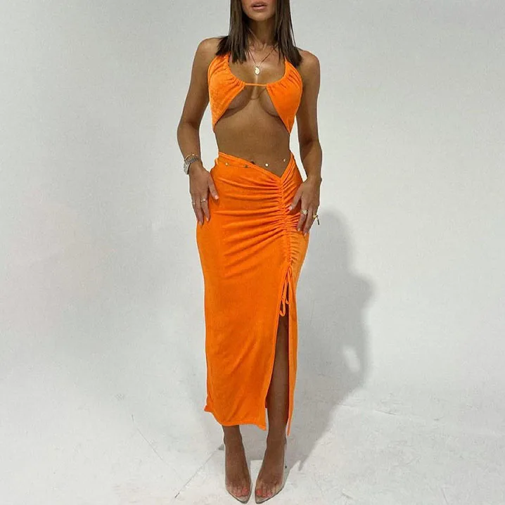 

FS1438D Hot sale crop top and dress two-piece long women dresses
