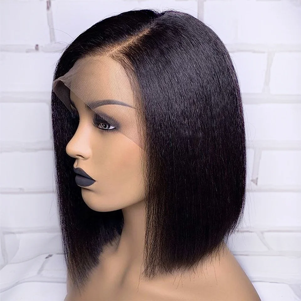

Drop Shipping Glueless Kinky Straight Yaki Short Bob Wig Cuticle Aligned Hair Lace Front Wigs For Black Women
