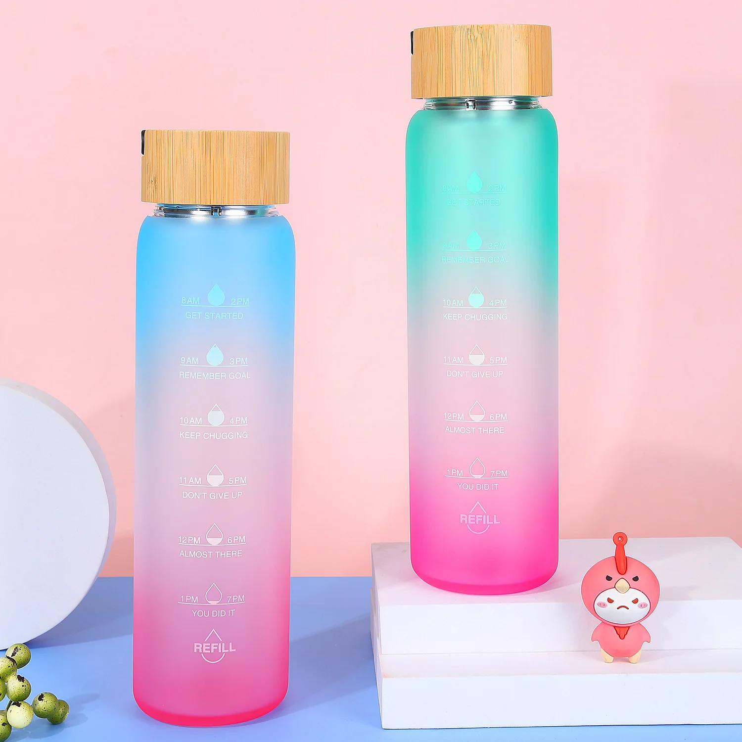 

Mikenda Bamboo lid single-layer glass water bottle with cloth cover outdoor sports creative dazzle color frosted bottle