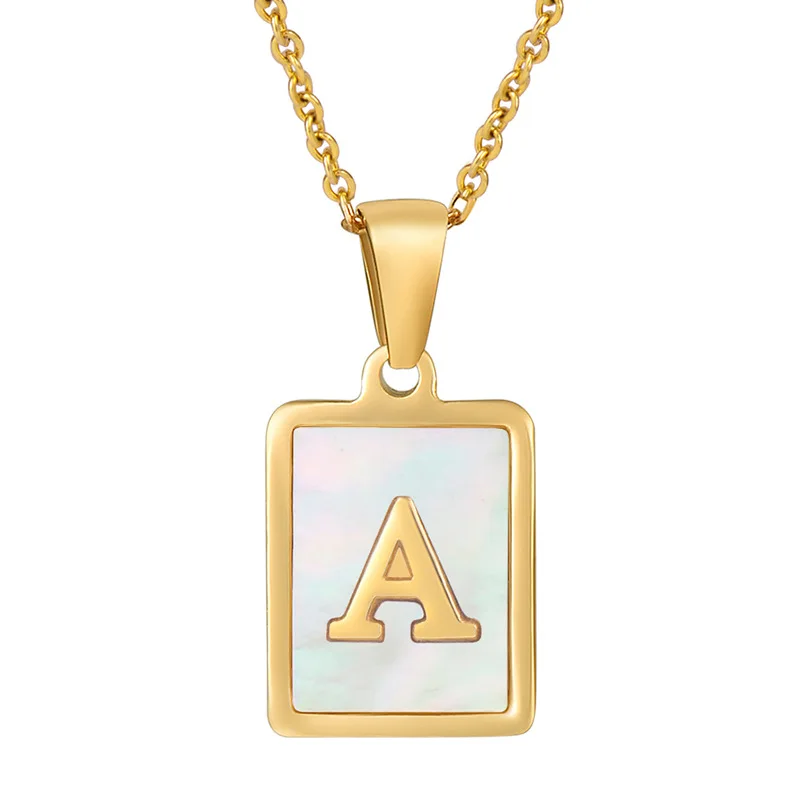 

Personalize 18K Gold Plated Square Shell A-Z Letter Alphabet Pendant Necklace Initial Necklaces Charms Stainless Steel Jewelry