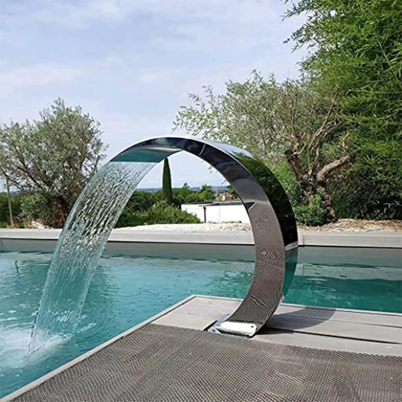 

Man-made indoor outdoor waterfall stainless steel rock modern swimming pool waterfall water feature swimming pool waterfall, Silver